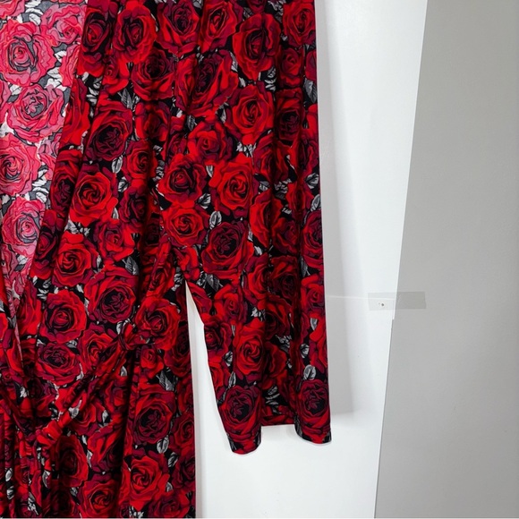 Rene’ Rofe Elegant Red Floral Women Robe Large Open Front Waist Tie Knee Length - Picture 7 of 8